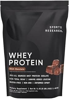 Sports Research Whey Protein - Sports Nutrition Whey Isolate Protein Powder for Lean Muscle Building & Workout Recovery - 5 lb Bag Bulk Protein Powder 25g per Serving - Dutch Chocolate, 56 Servings