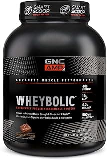 GNC AMP Wheybolic Clinically Proven Protein Powder, 40g Whey Protein, BCAA, Leucine, Increases Muscle Strength, Muscle Building, 3rd Party Tested, Gluten Free, Chocolate Fudge, 25 Servings