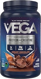 Vega Protein + Creatine - 30g Plant-Based Protein, Chocolate, 20 Servings, 3g Creatine, 5g BCAAs, Vegan, Keto, Gluten Free, Dairy Free, Low Carb, for Muscle Growth & Repair, Drink Mix, 36oz