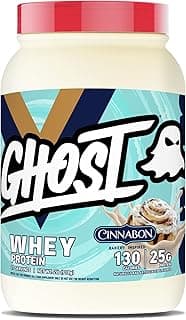 GHOST Whey Protein Powder, Cinnabon - 2LB Tub, 25G of Protein - Cinnamon Roll Flavored Isolate, Concentrate & Hydrolyzed Whey Protein Blend - Post Workout Shakes - Soy & Gluten Free