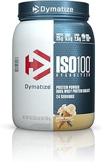 Dymatize ISO100 Hydrolyzed Protein Powder, 100% Whey Isolate Protein, 25g of Protein, 5.5g BCAAs, Gluten Free, Fast Absorbing, Easy Digesting, Gourmet Vanilla, 24 Servings