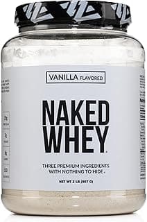 NAKED Whey Vanilla Protein Powder - Only 3 Ingredients - Grass Fed Whey Protein Powder, Vanilla Flavor, and Organic Coconut Sugar, No GMO, No Soy, and Gluten Free - 24 Servings