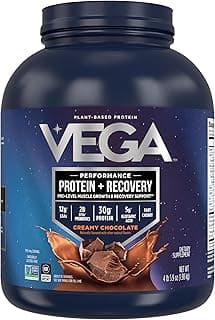 Vega Sport Vegan Protein Powder + Recovery - 30g Plant Based Protein per Serving, Chocolate, 45 Servings, 5g BCAAs, Probiotics, NSF Certified, For Shakes & Smoothies, 4.4lbs (Packaging May Vary)