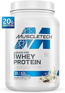 Muscletech Grass-Fed Whey Protein Powder (Deluxe Vanilla, 1.8LB) - Whey Protein Smoothie & Milk Shake Mix Supports Muscle Gain & Recovery - 20g of Whey Protein for Women & Men - Non-GMO & Gluten-Free