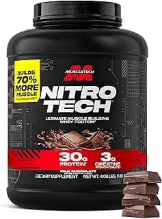 Muscletech Whey Protein Powder (Milk Chocolate, 4 Pound) - Nitro-Tech Ultimate Muscle Building Formula with Whey Protein Isolate & Peptides - 30g of Protein, 3g of Creatine & 6.8g of BCAA