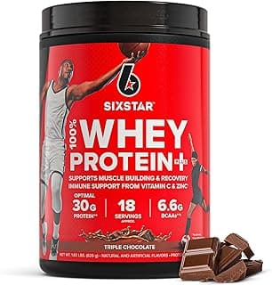 Six Star Whey Protein Powder Plus - Muscle Building & Recovery Formula with Whey Isolate Powder, BCAAs, 30g Protein, Immune Support - Post-Workout Supplement - Triple Chocolate, 1.8 lbs