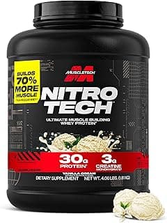 Muscletech Whey Protein Powder (Vanilla Cream, 4 Pound) - Nitro-Tech Ultimate Muscle Building Formula with Whey Protein Isolate & Peptides - 30g of Protein, 3g of Creatine & 6.8g of BCAA