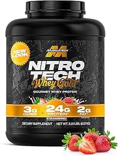 Whey Protein Powder | MuscleTech Nitro-Tech Whey Gold Protein Powder | Whey Protein Isolate Smoothie Mix | Protein Powder for Women & Men | Strawberry Protein Powder, 5 lb (69 Servings)-package varies